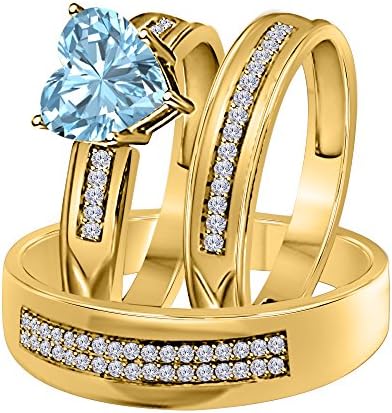 DS Ékszereket Az Övé Megfelelő Esküvői Zenekar Gyűrű Készlet 14K Sárga Arany, Aranyozott, Alufelni, 6 MM-es Hő Vágott CZ
