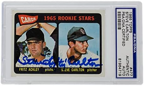 Steve Carlton Aláírt 1965 Topps Újonc Csillagok St. Louis Baseball Kártya 477 PSA