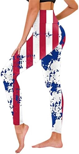 Július 4-én Magas Derék Leggings a Nők, Amerikai Zászló alatt Futó Jóga Leggings Ultra Puha Ecsettel Rugalmas Futó Edzés