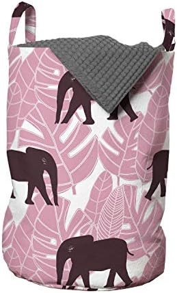 Ambesonne Elefánt Szennyesét, Ritmikus Trópusi Rózsaszín Színű Tenyerét, s a Levelek Afrikai Állatok Nyomtatás, Szennyestartó