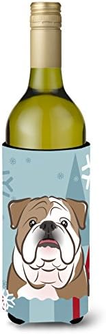 Caroline Kincsek BB1715LITERK Téli Ünnep angol Bulldog borosüveg Ölelkezős, Üveg Hűvösebb Ujja Ölelkezős Mosható Gép Összecsukható