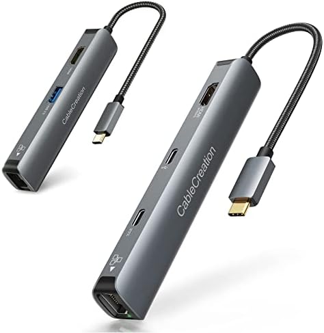 USB-C Hub Többportos Adapter, CableCreation 6-in-1 USB-C Hub 4K-60HZ + CableCreation 5-in-1 USB C Adapter Alumínium Shell