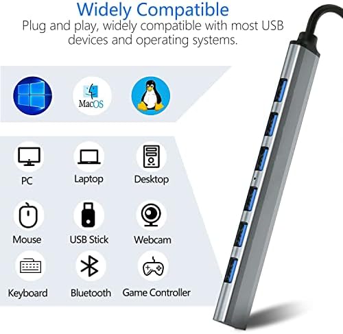 USB HUB 3.0, Alumínium Ötvözet 7 Portok Adatok hub (1*USB 3.0 6*USB 2.0)-High-Speed USB Port Bővítő - Extra USB Hub PC, iMac,
