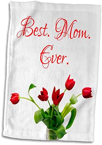 3dRose Csomó piros tulipán virág. A szöveg a Legjobb. Anya. Soha. A fehér Törölköző (twl-281142-3)