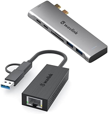 A csomag WAVLINK 7 2 USB C Hub Adapter USB-C, valamint EGY USB Ethernet Adapter