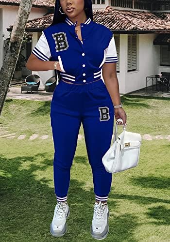 2 Darab Ruhák, Női Hosszú Ujjú Melegítő Baseball Dzseki Melegítő Set Gombot Le Sweatsuits